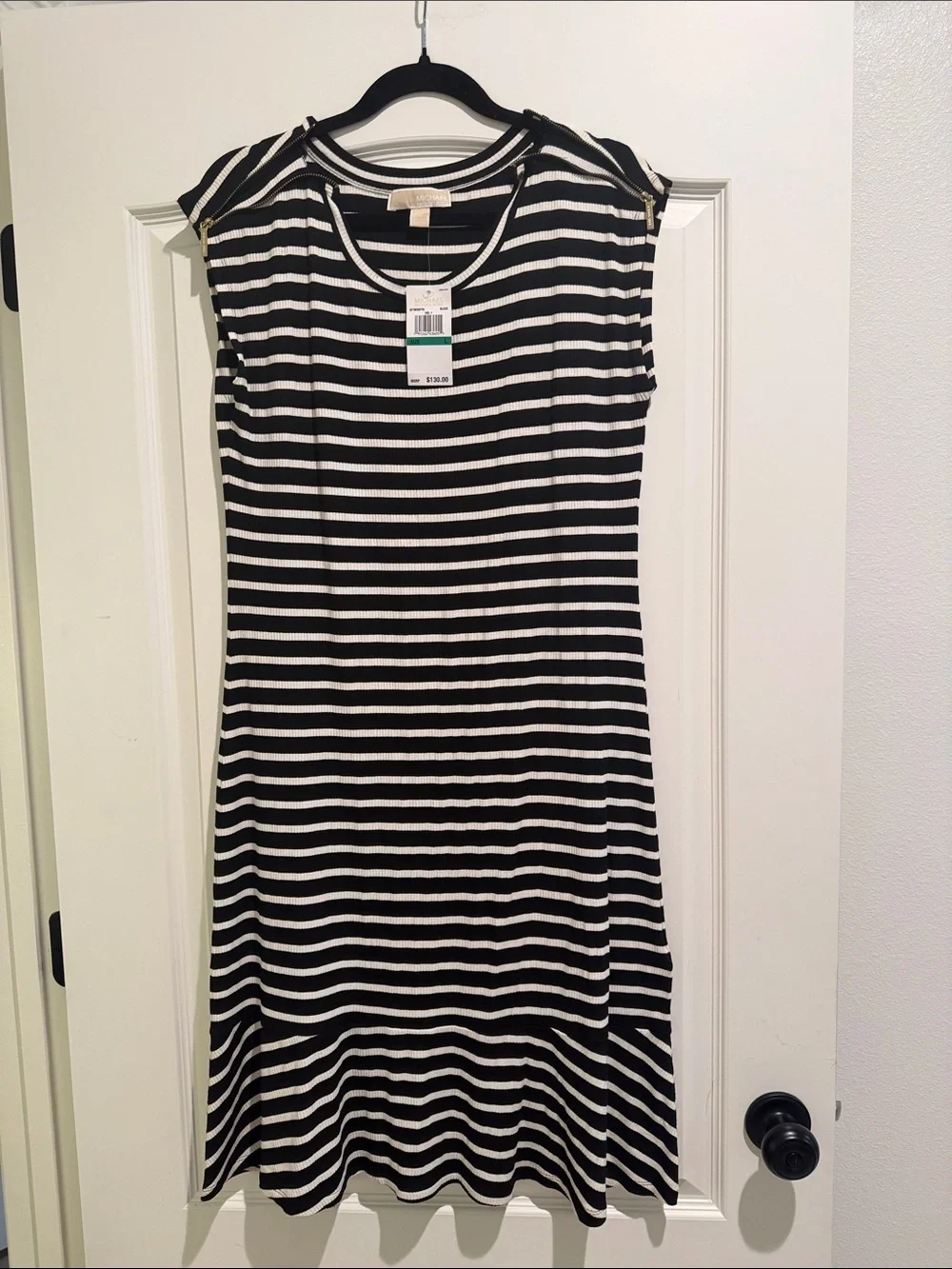 NWT Michael Kora size large black and white stripe dress